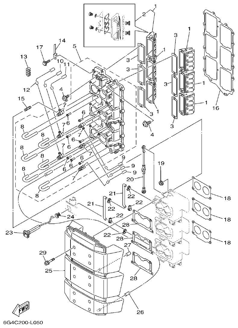 Yamaha 150AET, 200AET, L150AET, L200AET INTAKE parts diagram